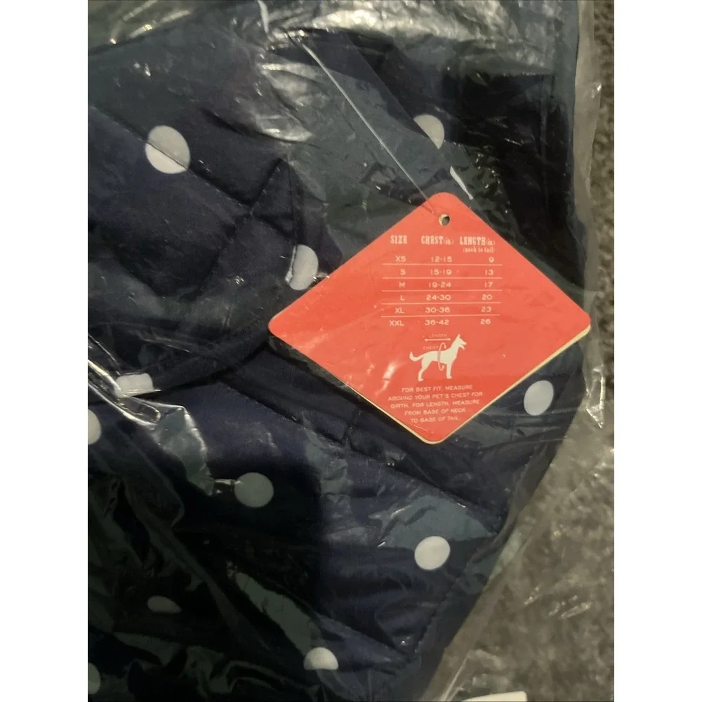 St Johns Bark Pet‎ Apparel Dog Jacket Quilted  XXL Navy Blue w/ white Polka Dot